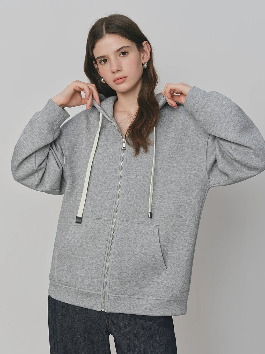 Drop Shoulder Zip-Up Hoodie