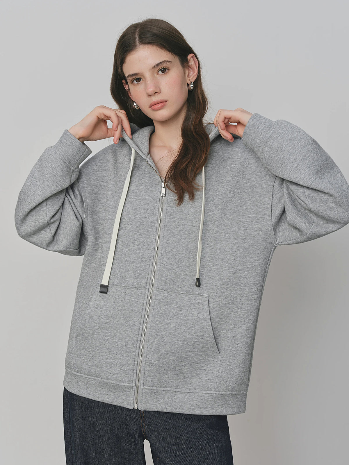 Drop Shoulder Zip-Up Hoodie