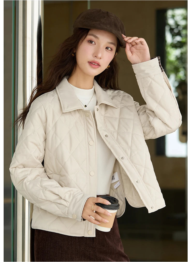 Plaid Spliced Cuff Quilted Parka