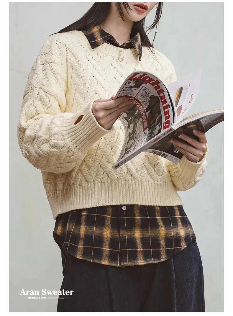 Cable Knit Aran Crew Neck Sweater