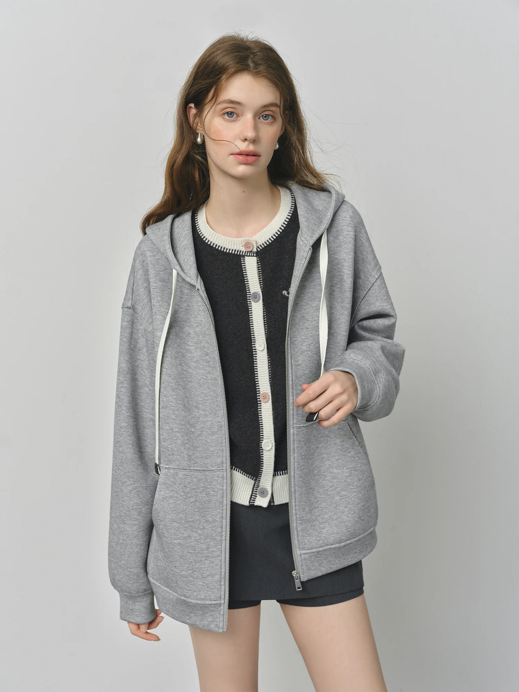 Drop Shoulder Zip-Up Hoodie