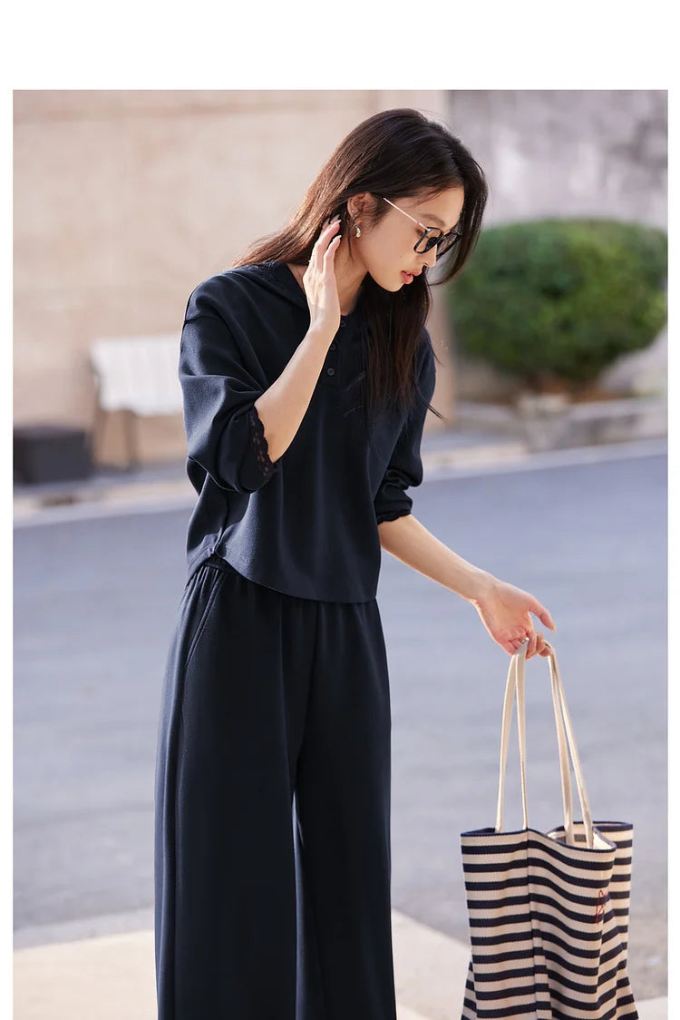 Hooded Sweatshirt & Wide-Leg Pants Set