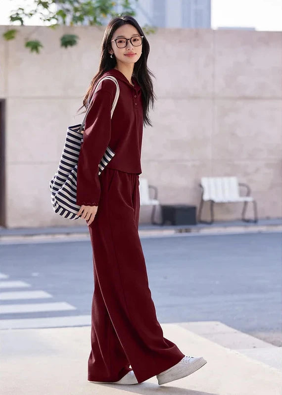 Hooded Sweatshirt & Wide-Leg Pants Set