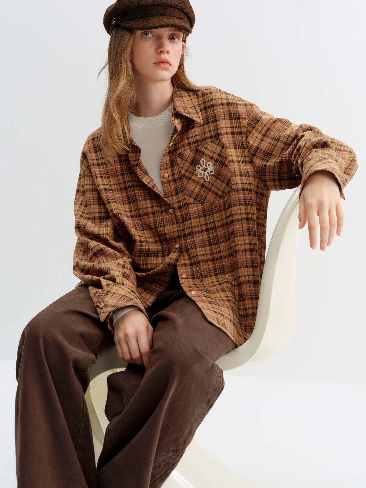 Brushed Plaid Oversized Shirt