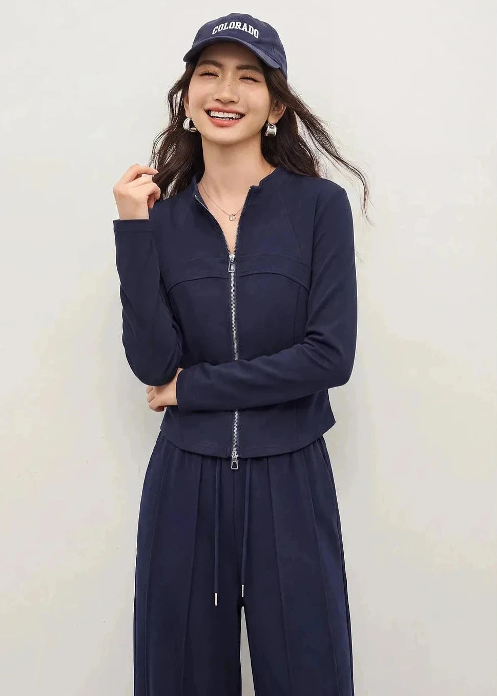 Zip-Up Sweatshirt & Wide-Leg Pants Set