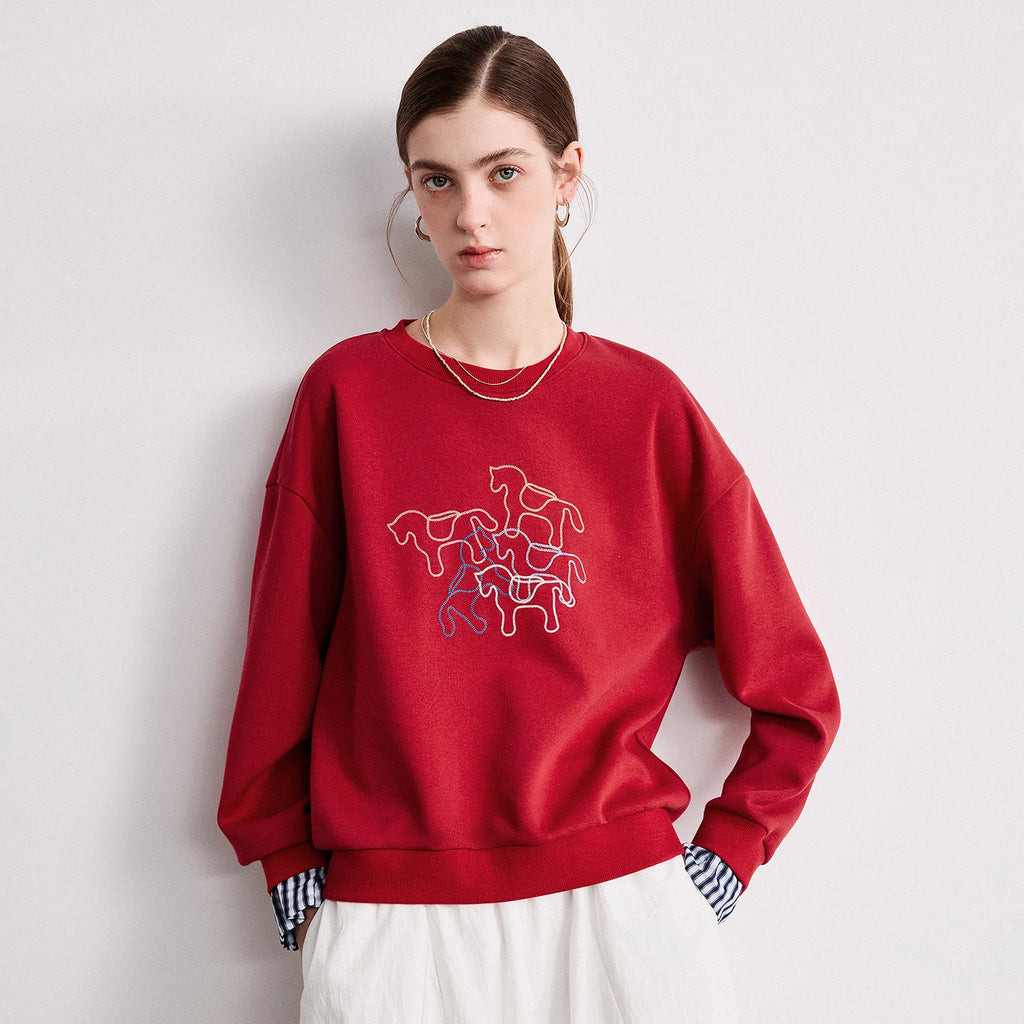 Crewneck Embroidered Patchwork Sweatshirt