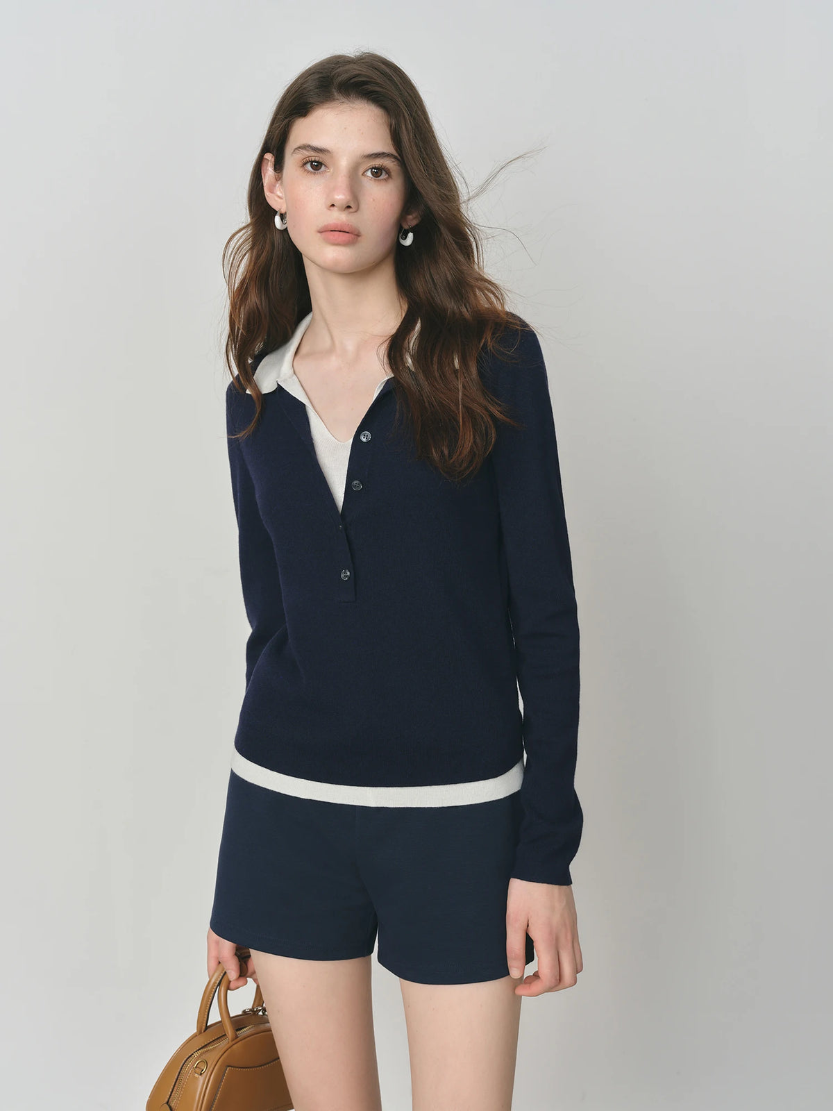 Color-Block Knitted Polo Sweater