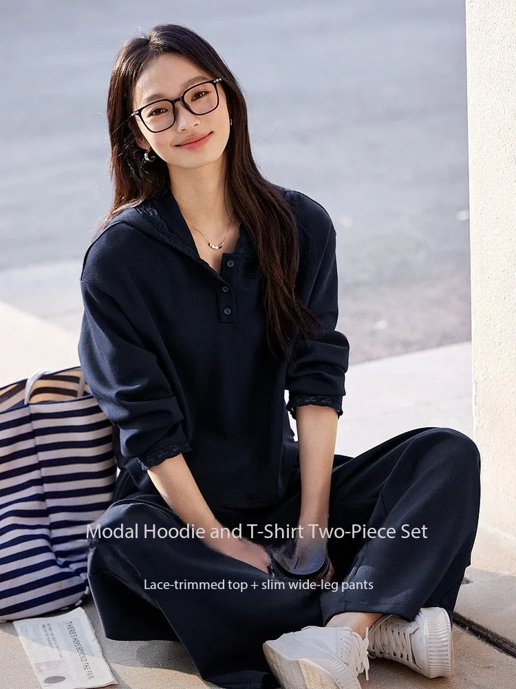 Hooded Sweatshirt & Wide-Leg Pants Set