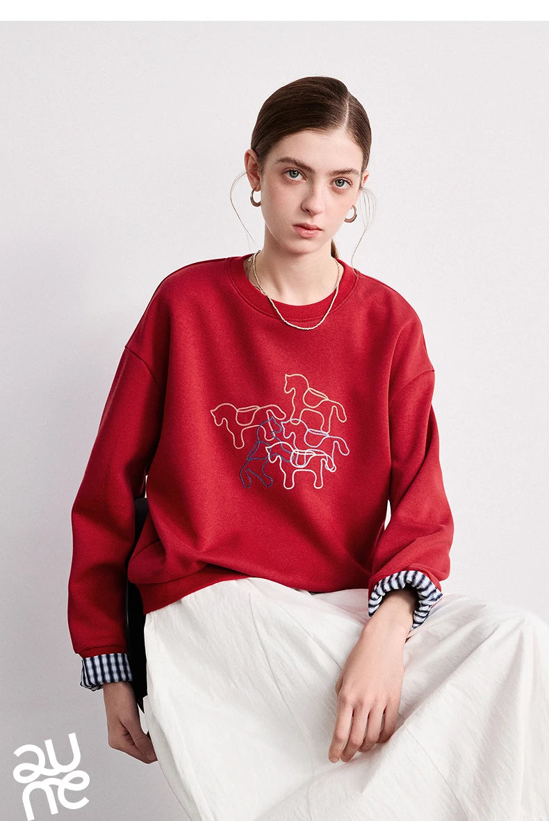 Crewneck Embroidered Patchwork Sweatshirt