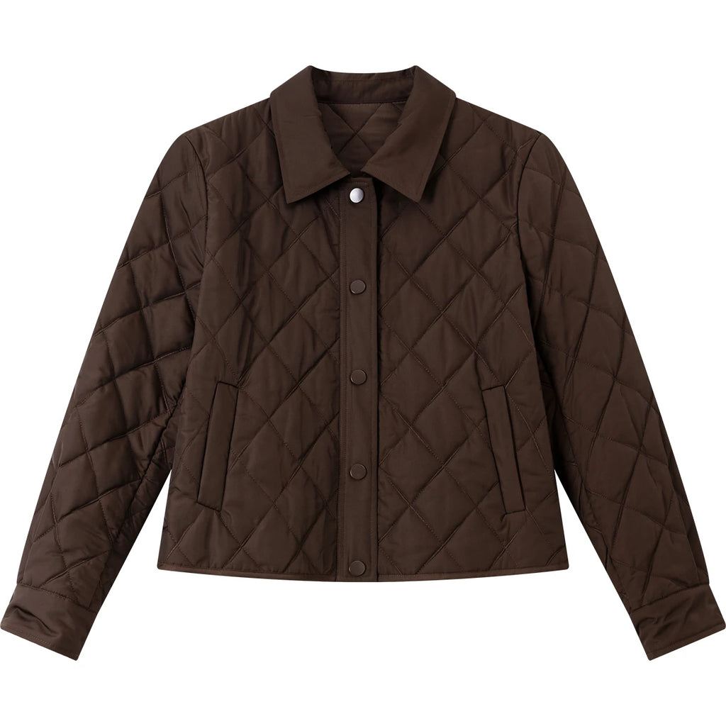 Plaid Spliced Cuff Quilted Parka