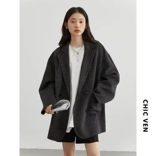 Woolen Loose Double Breasted Jacket