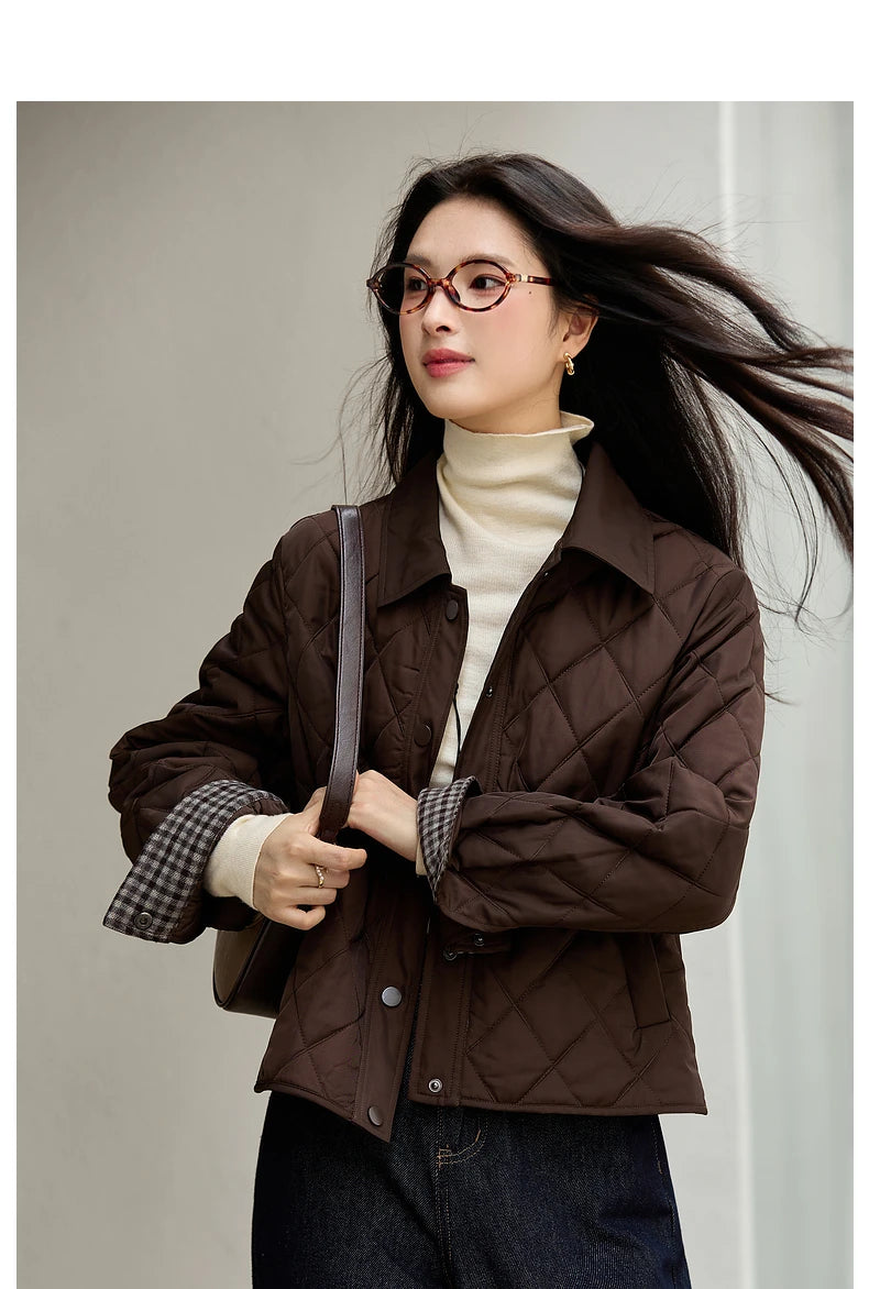 Plaid Spliced Cuff Quilted Parka