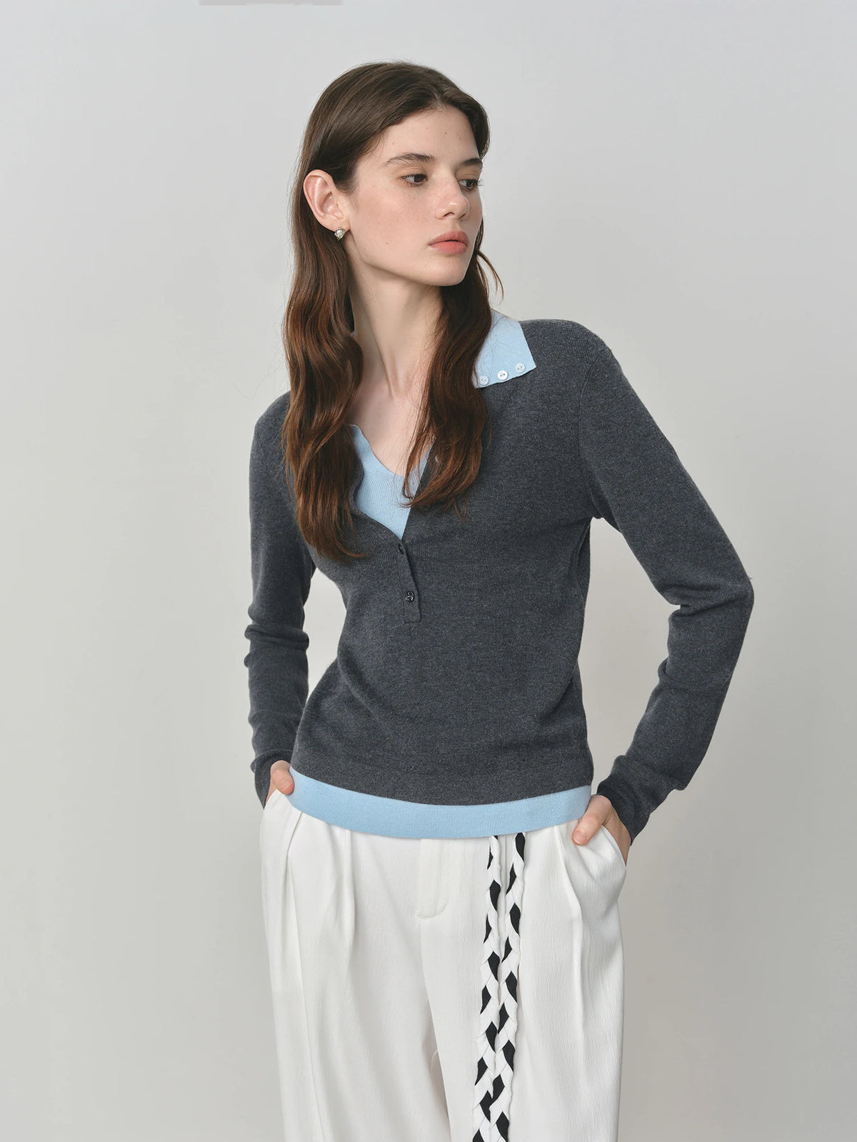Color-Block Knitted Polo Sweater