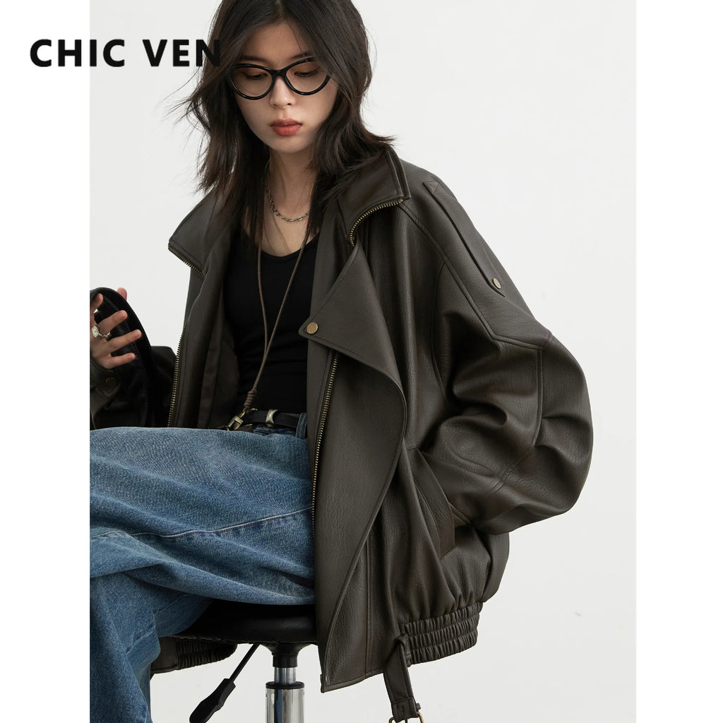 Oversized Retro PU Leather Jacket