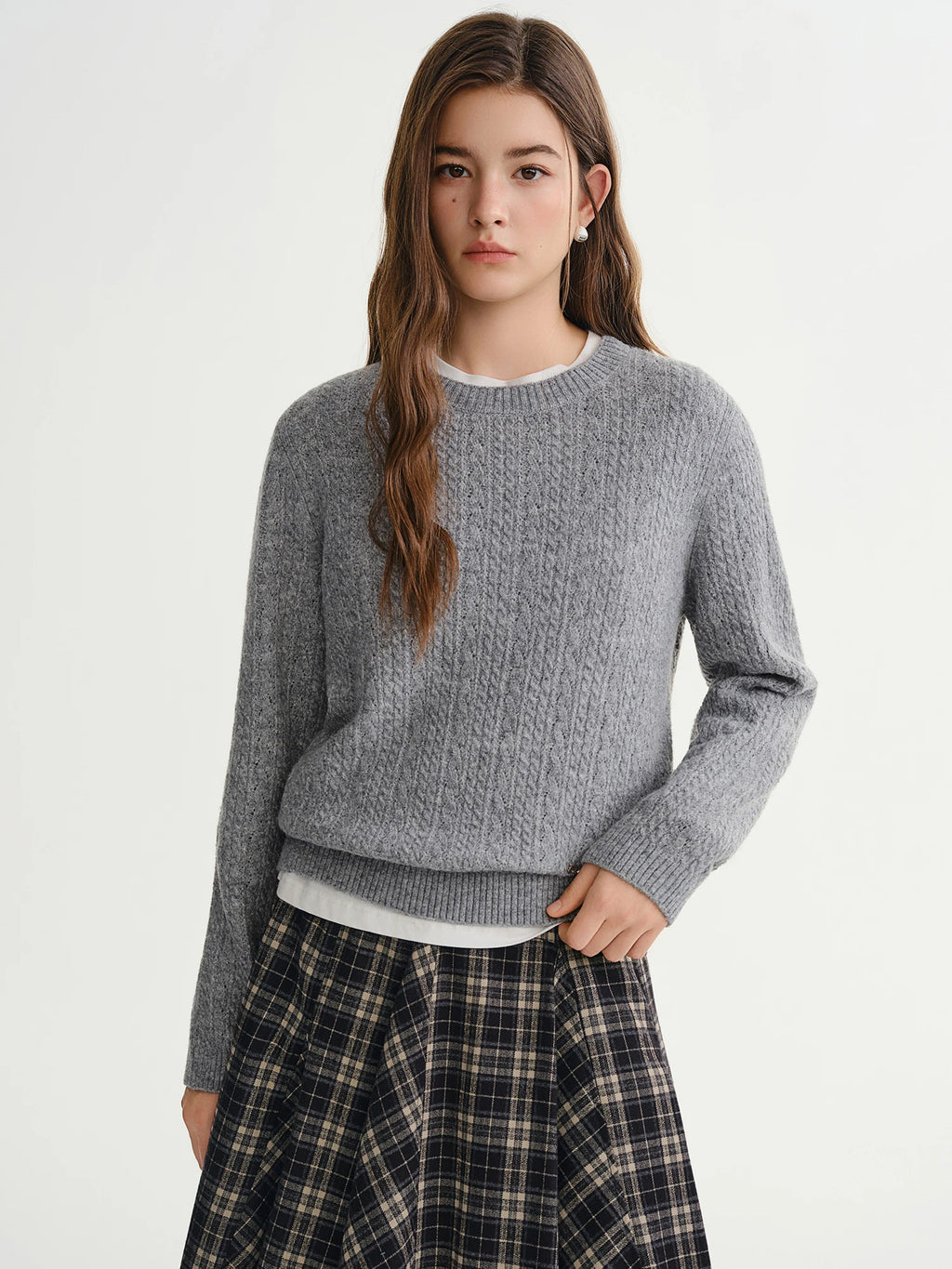 Textured Crew Neck Knit Sweater