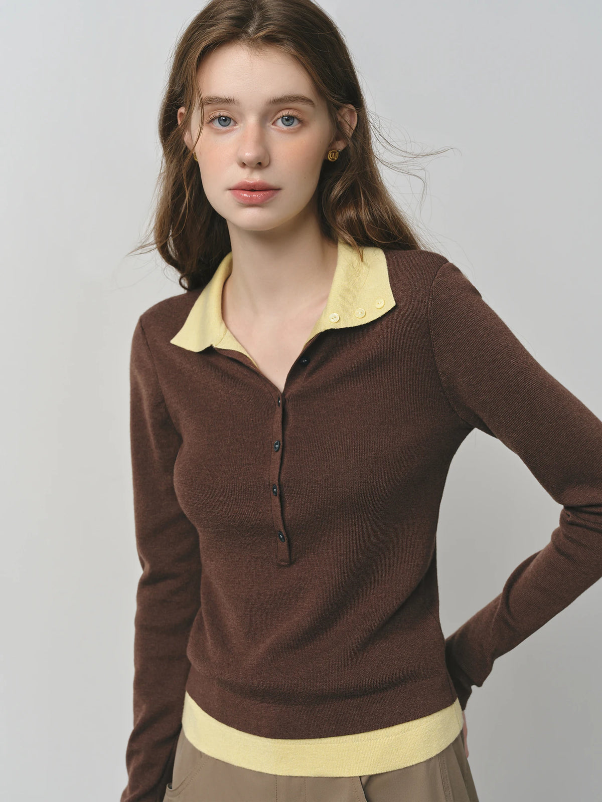 Color-Block Knitted Polo Sweater