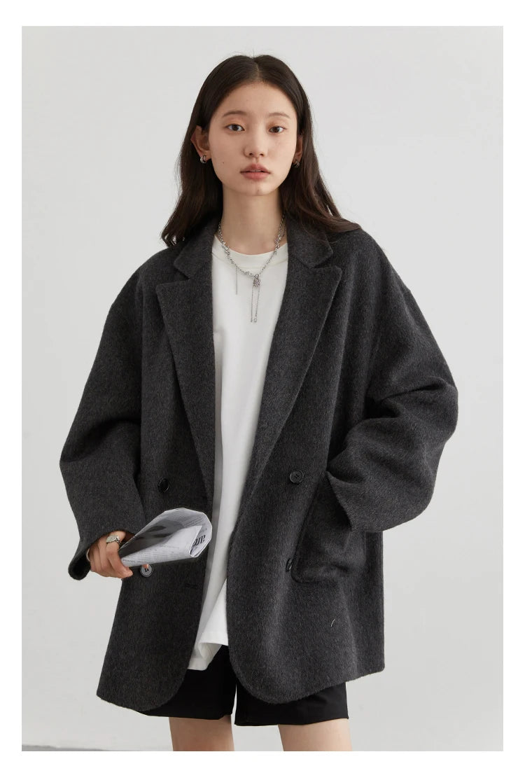 Woolen Loose Double Breasted Jacket