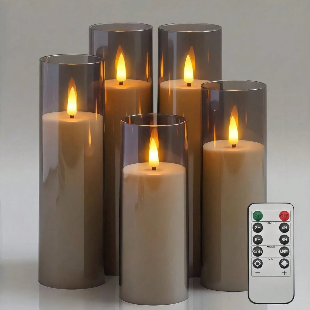 Gray-Brown LED Candle Set of 5 with Remote Control