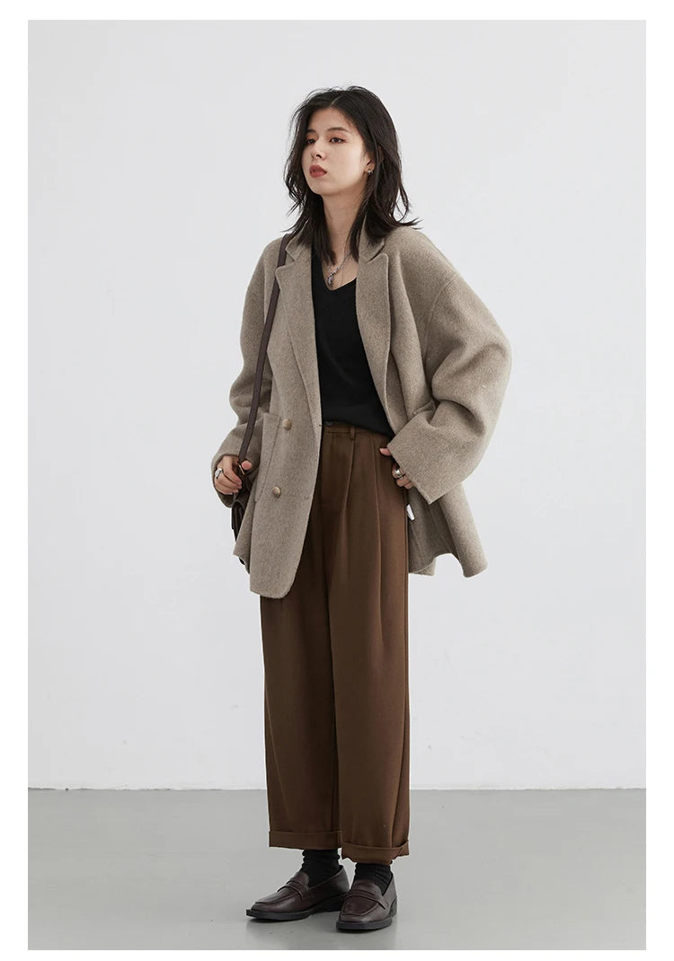 Woolen Loose Double Breasted Jacket