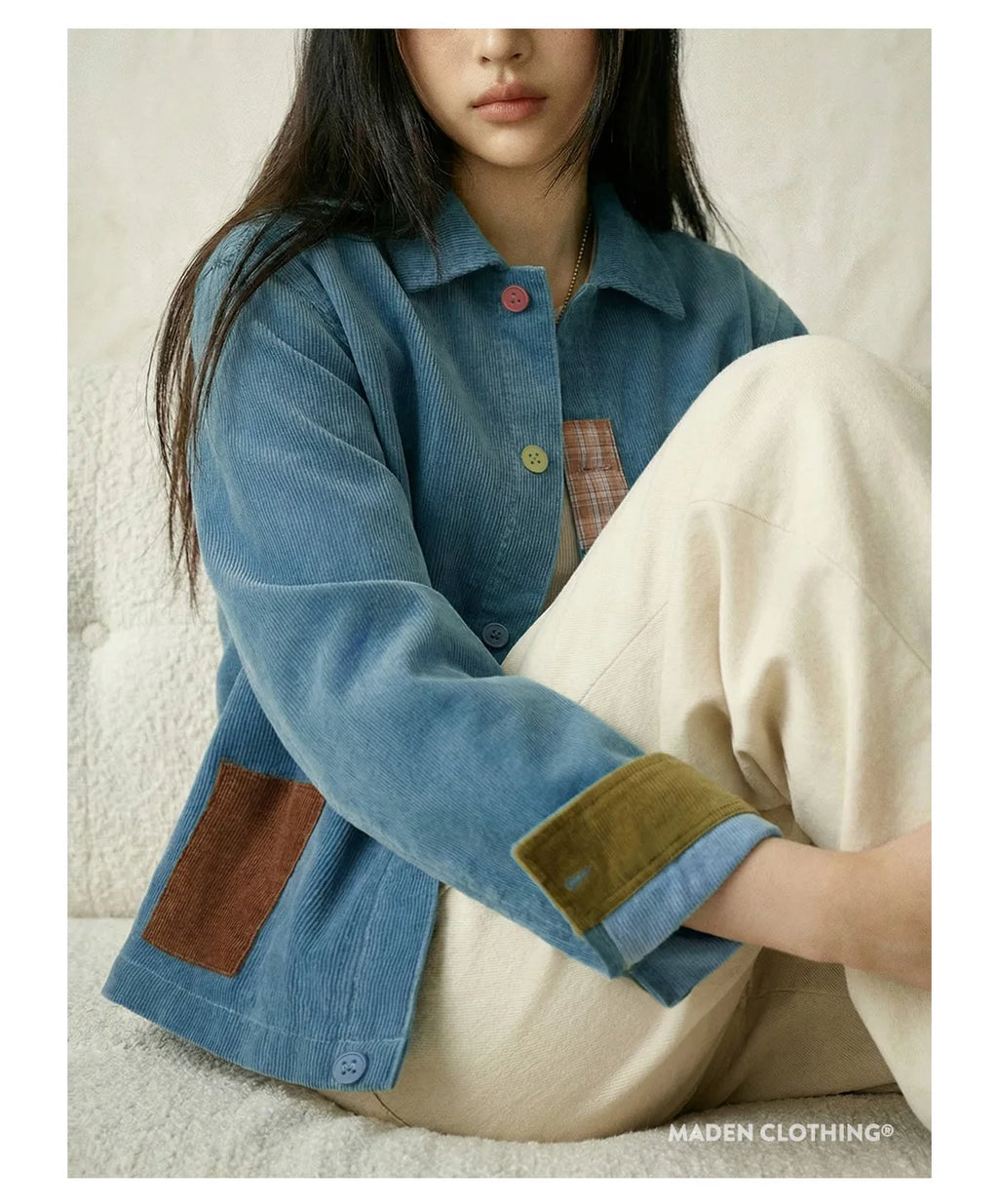 Contrast-Panel Corduroy Shirt Jacket
