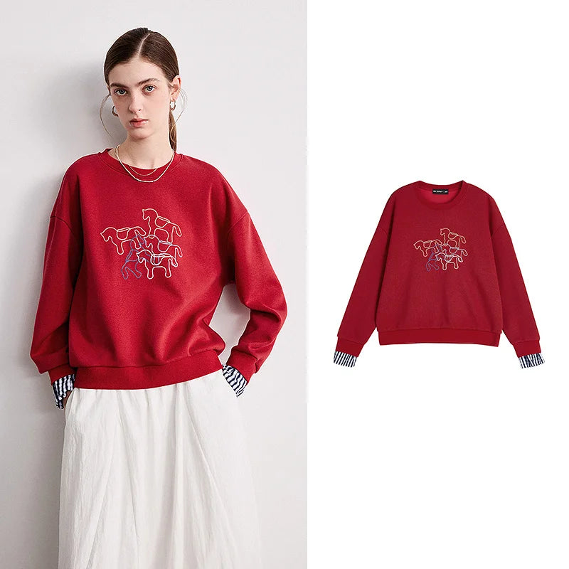 Crewneck Embroidered Patchwork Sweatshirt