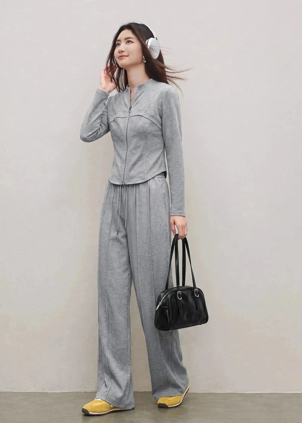 Zip-Up Sweatshirt & Wide-Leg Pants Set