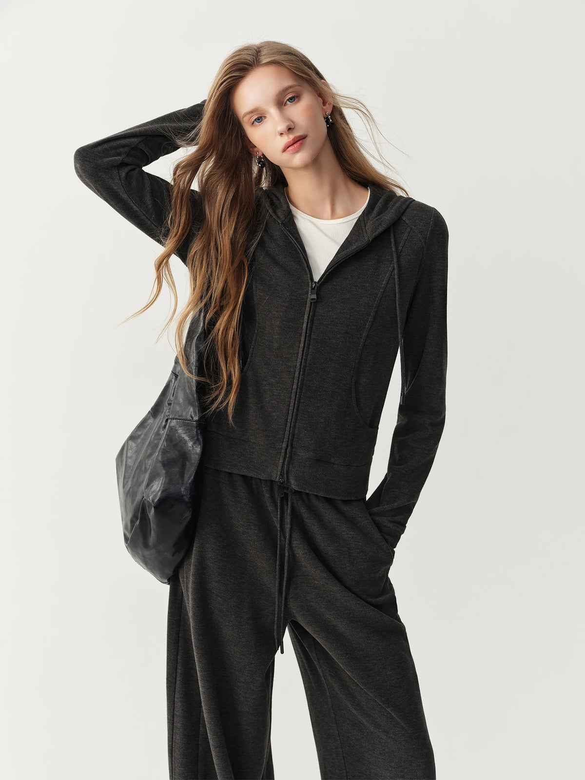 Hooded Knit Cardigan & Pants Two-Piece Set