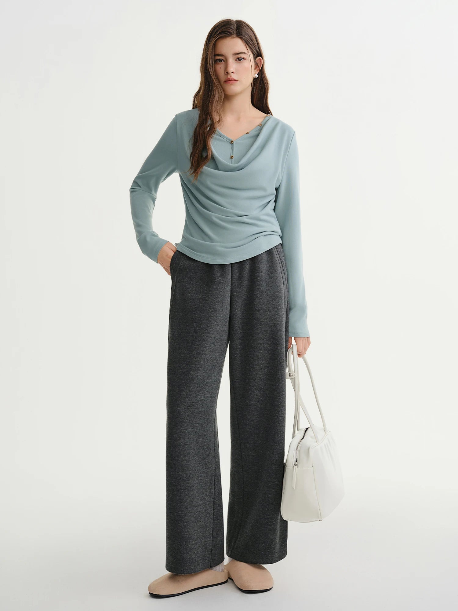 Relaxed Fit Wide Leg Casual Pants