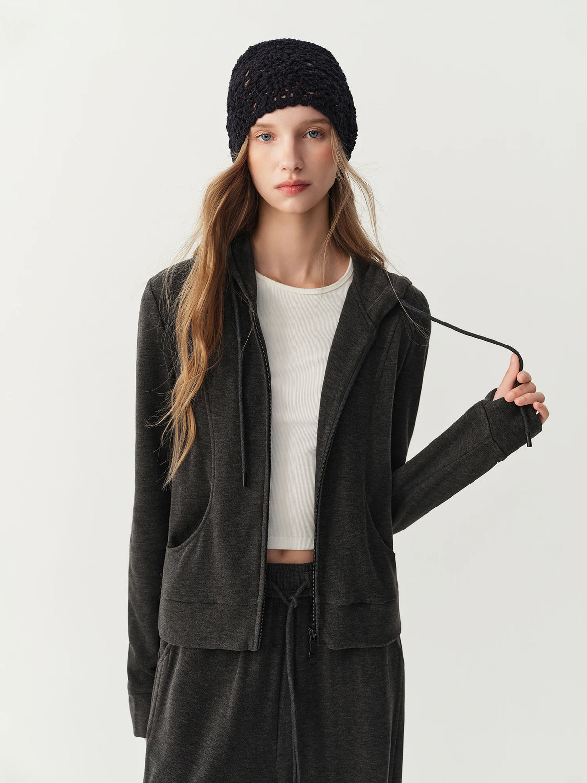 Hooded Knit Cardigan & Pants Two-Piece Set