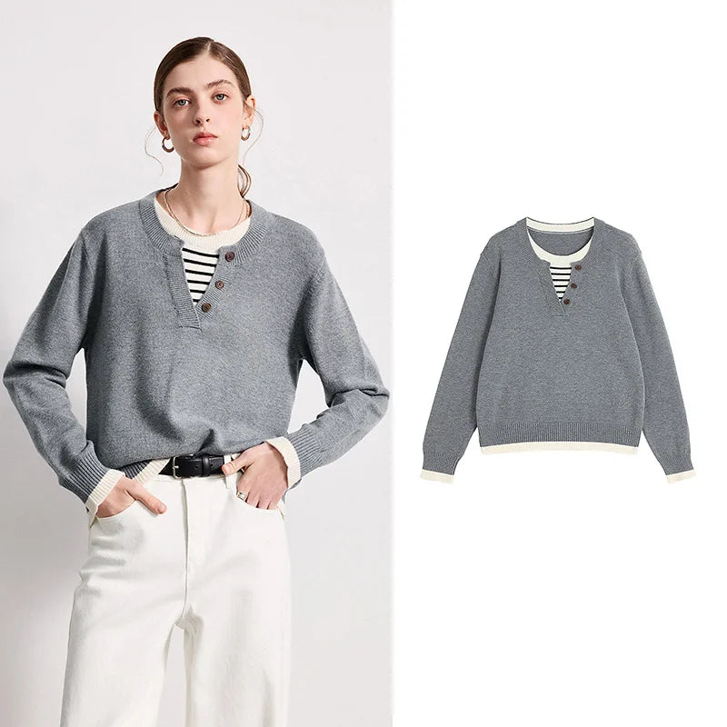 Layered Illusion Patchwork Knit Sweater