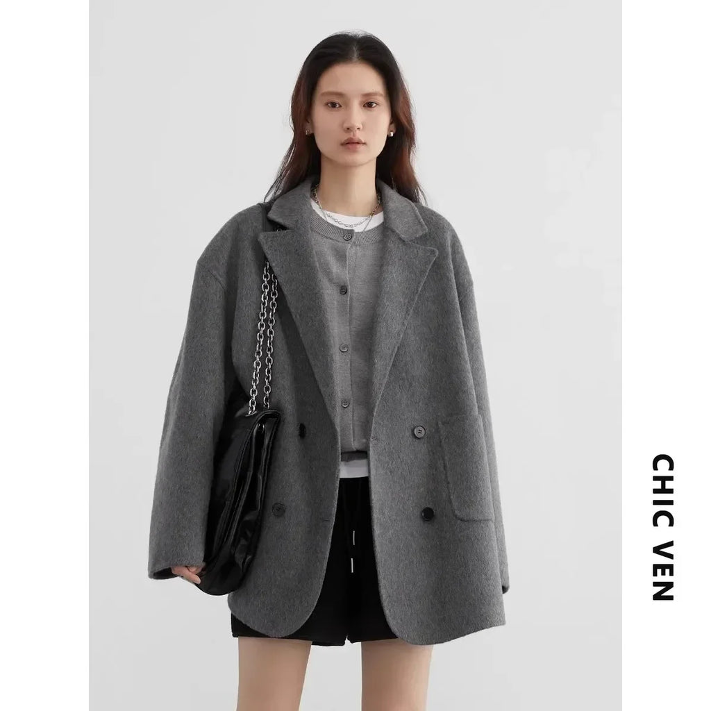 Woolen Loose Double Breasted Jacket
