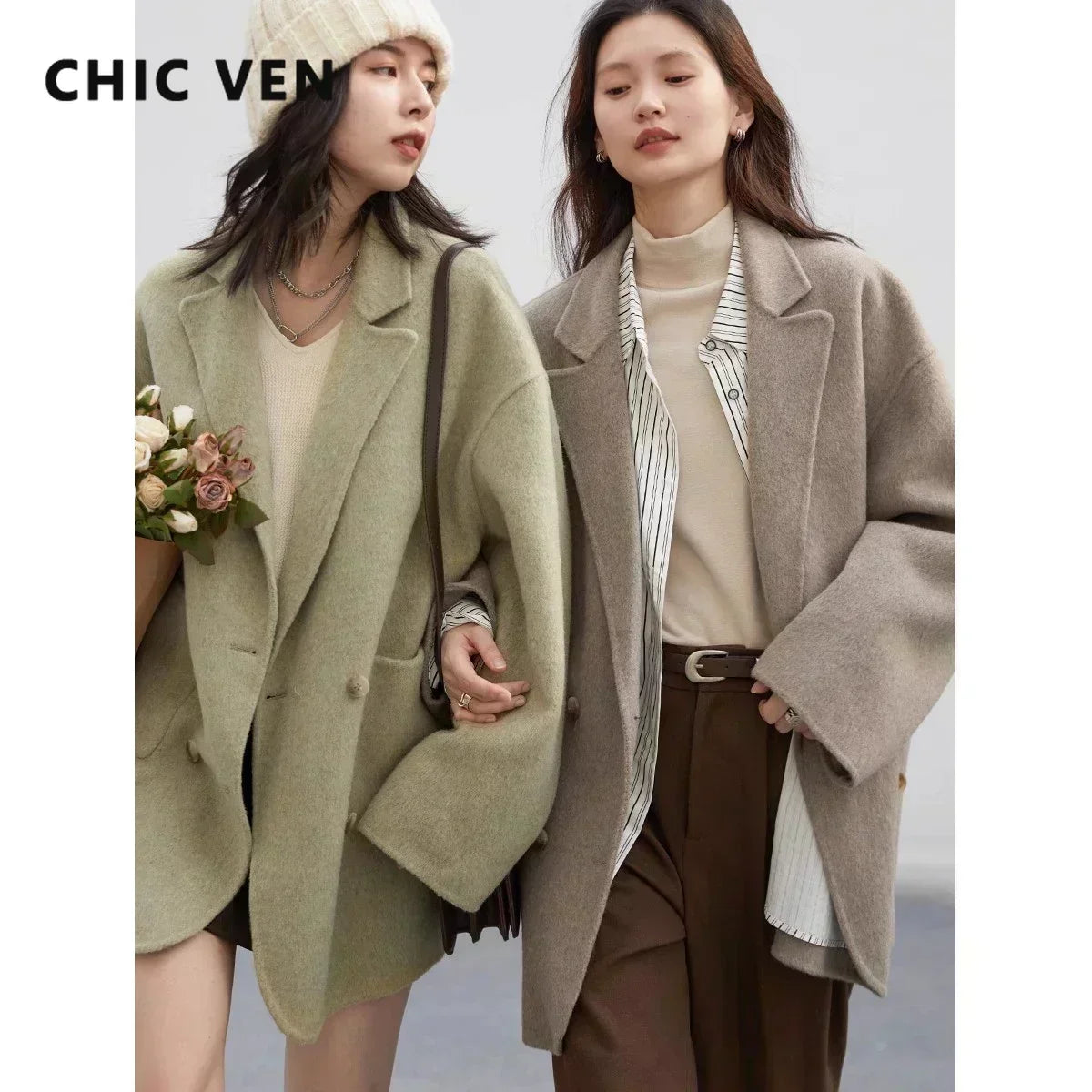 Woolen Loose Double Breasted Jacket