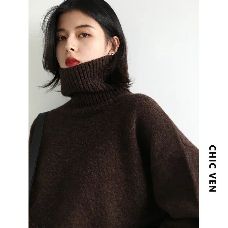 Oversized High-Neck Knit Sweater