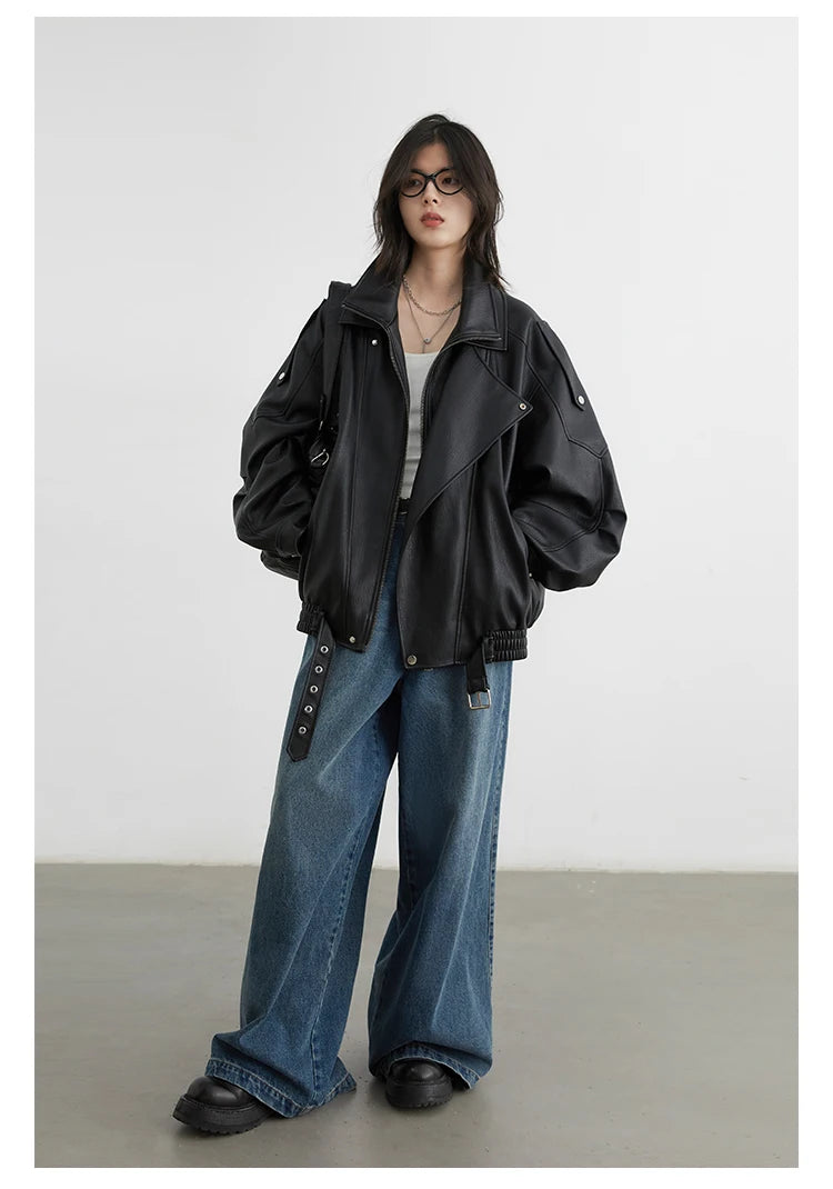 Oversized Retro PU Leather Jacket