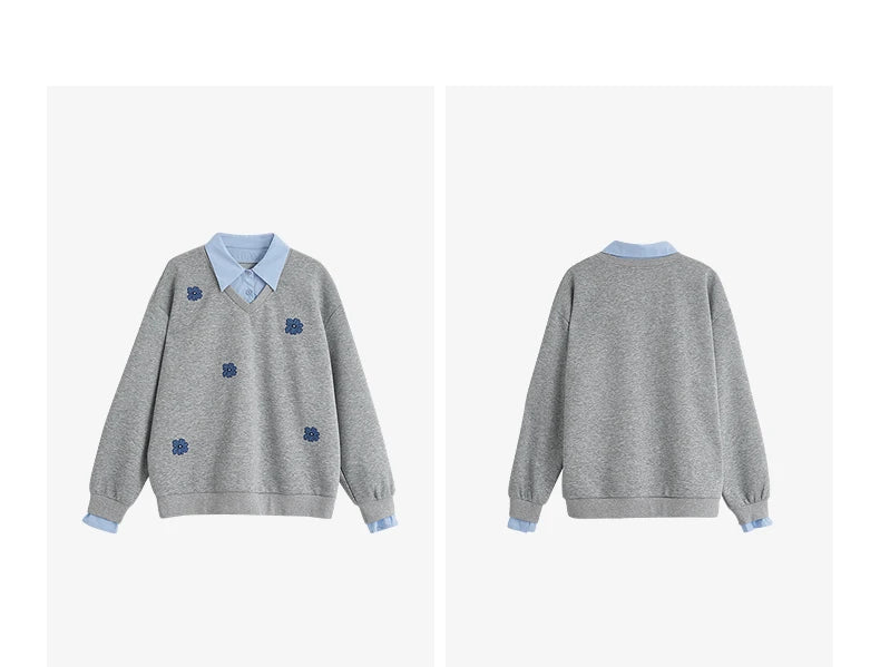 Layered Collared Embroidered Sweatshirt