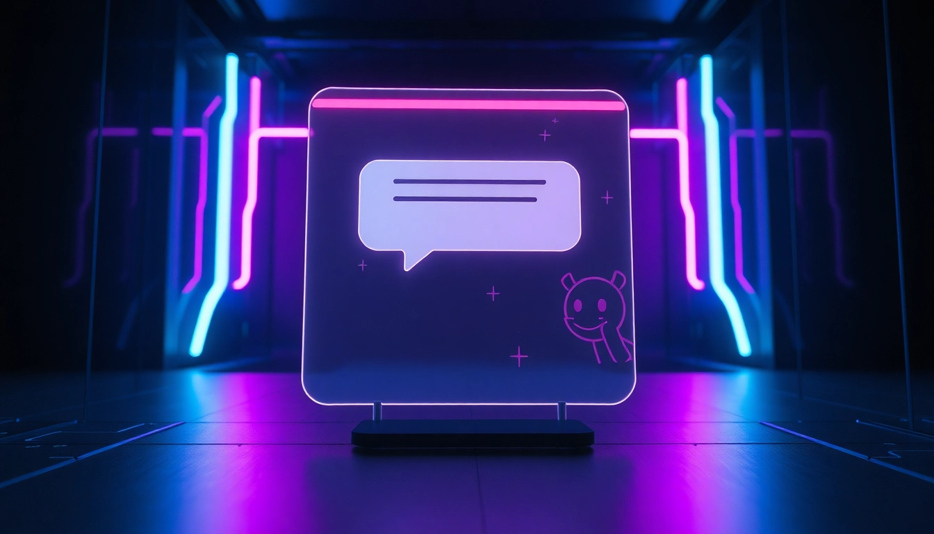 Futuristic AI chat interface with neon accents in a high-tech environment.