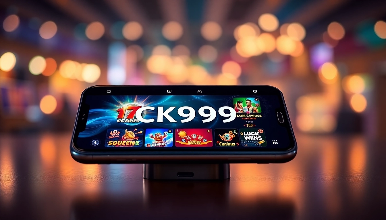 CK999 app interface on smartphone showcasing vibrant casino games for seamless betting and gaming experience accessible on iOS and Android devices.