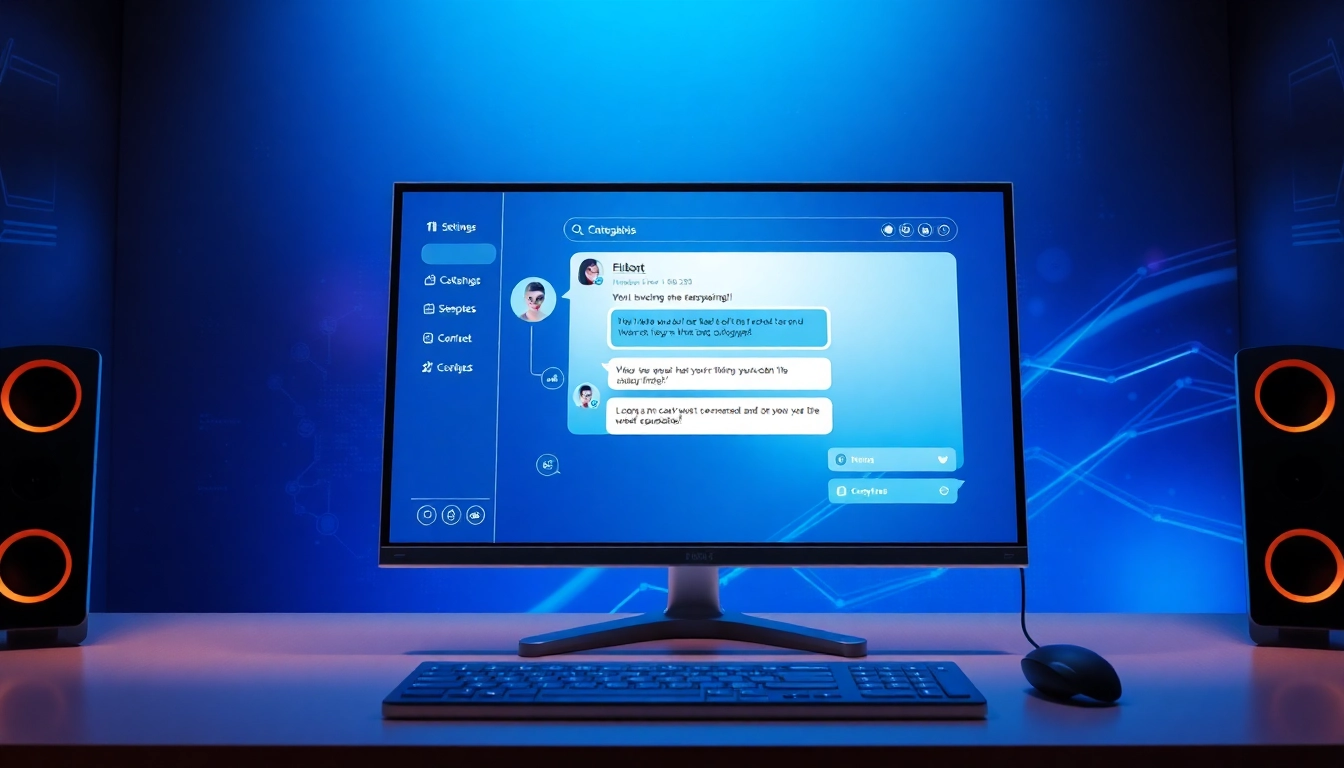 A futuristic digital workspace showing an AI chatbot conversation on a sleek screen with holographic elements.