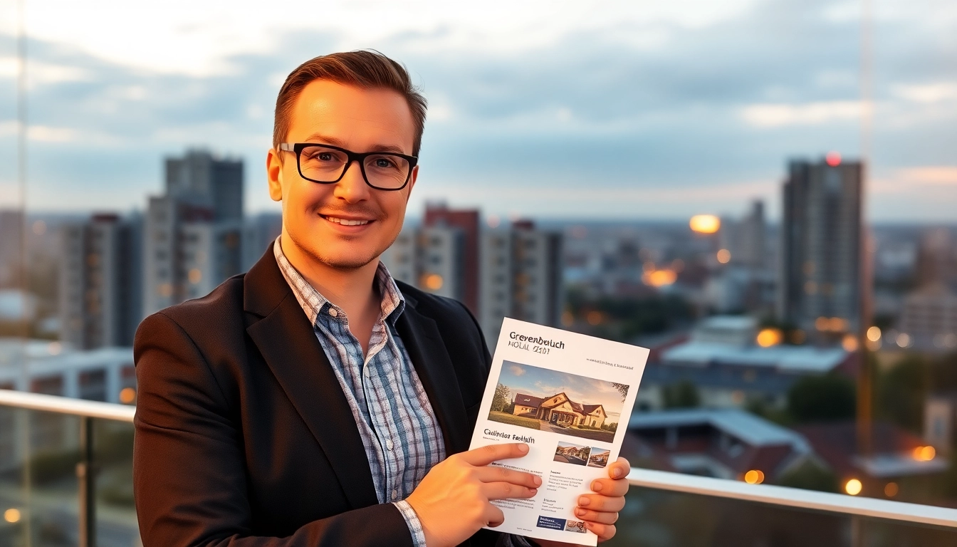 Makler Grevenbroich guiding clients through property sales with confident demeanor in urban setting