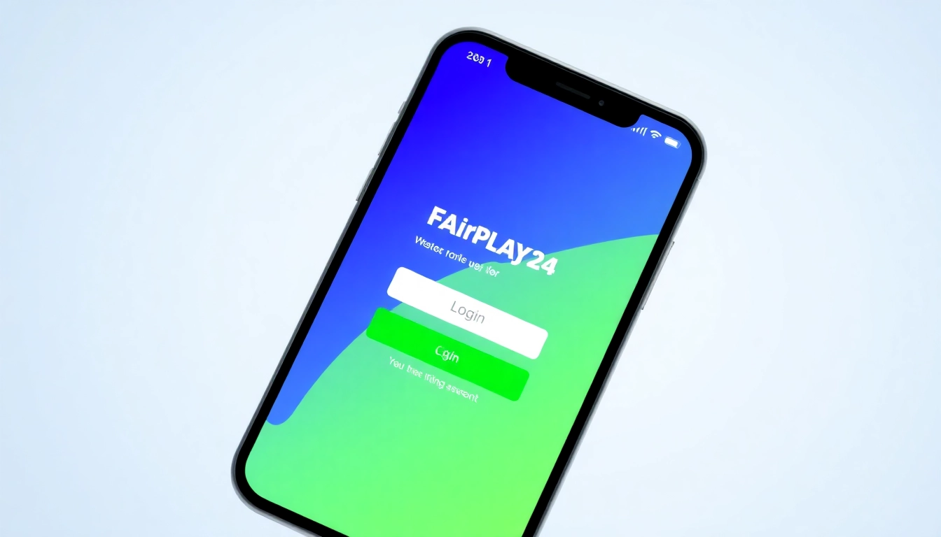 Professional graphic of a user performing Fairplay24 login on mobile with engaging gaming