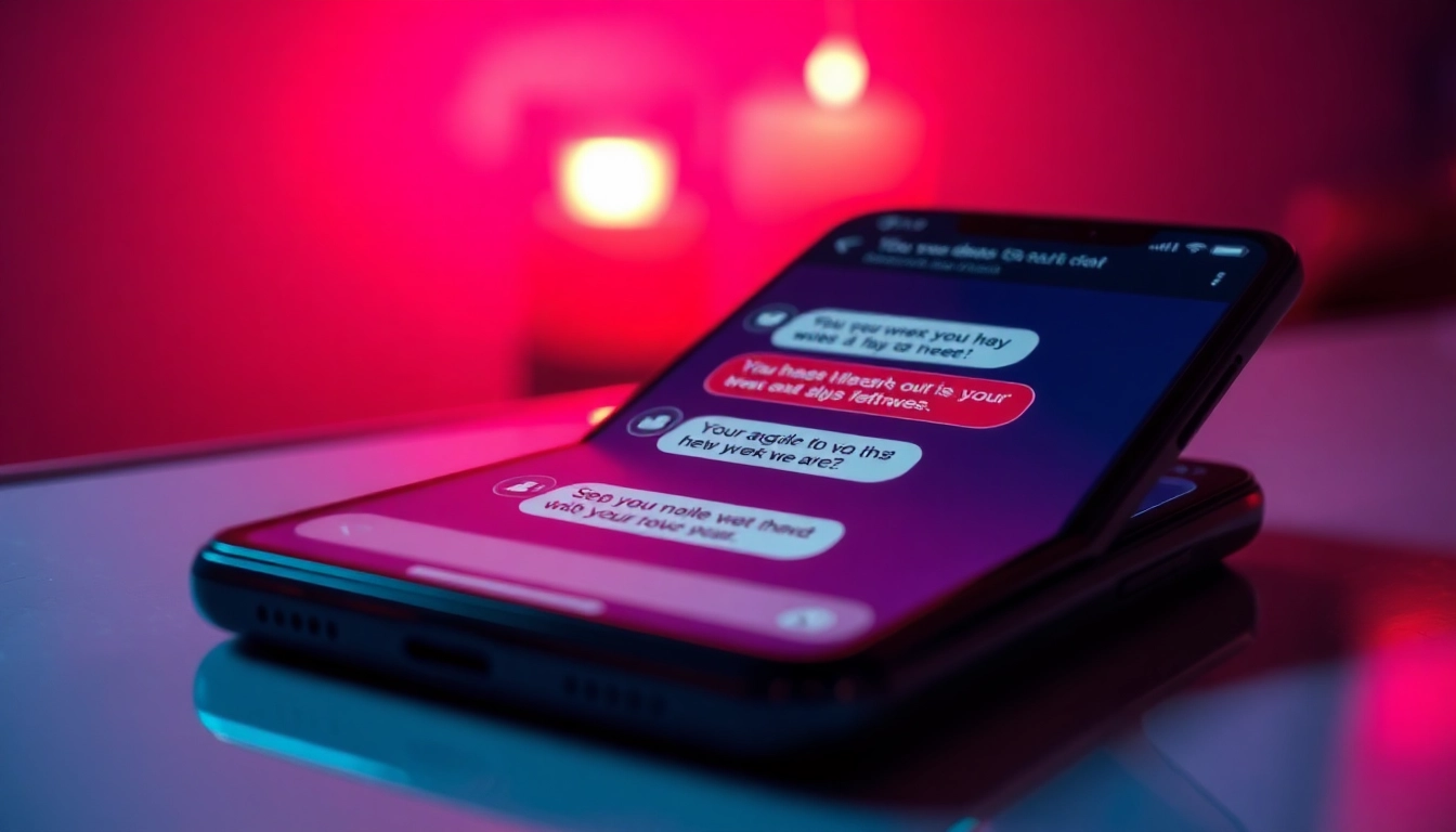 Close-up of a smartphone chat screen with suggestive conversation in a modern setting.