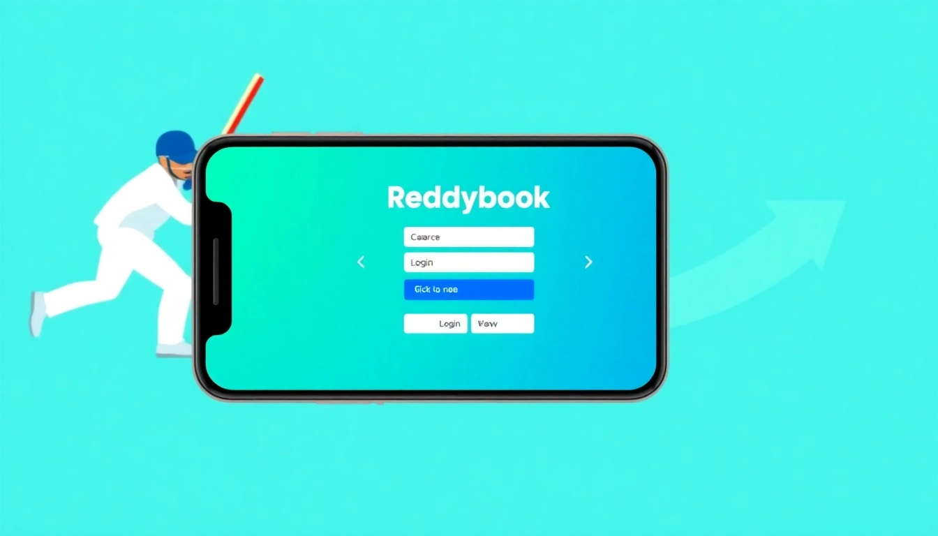 Reddybook login page displayed on a device, featuring vibrant cricket theme and clear login prompts, ensuring easy access for users seeking Reddybook login.