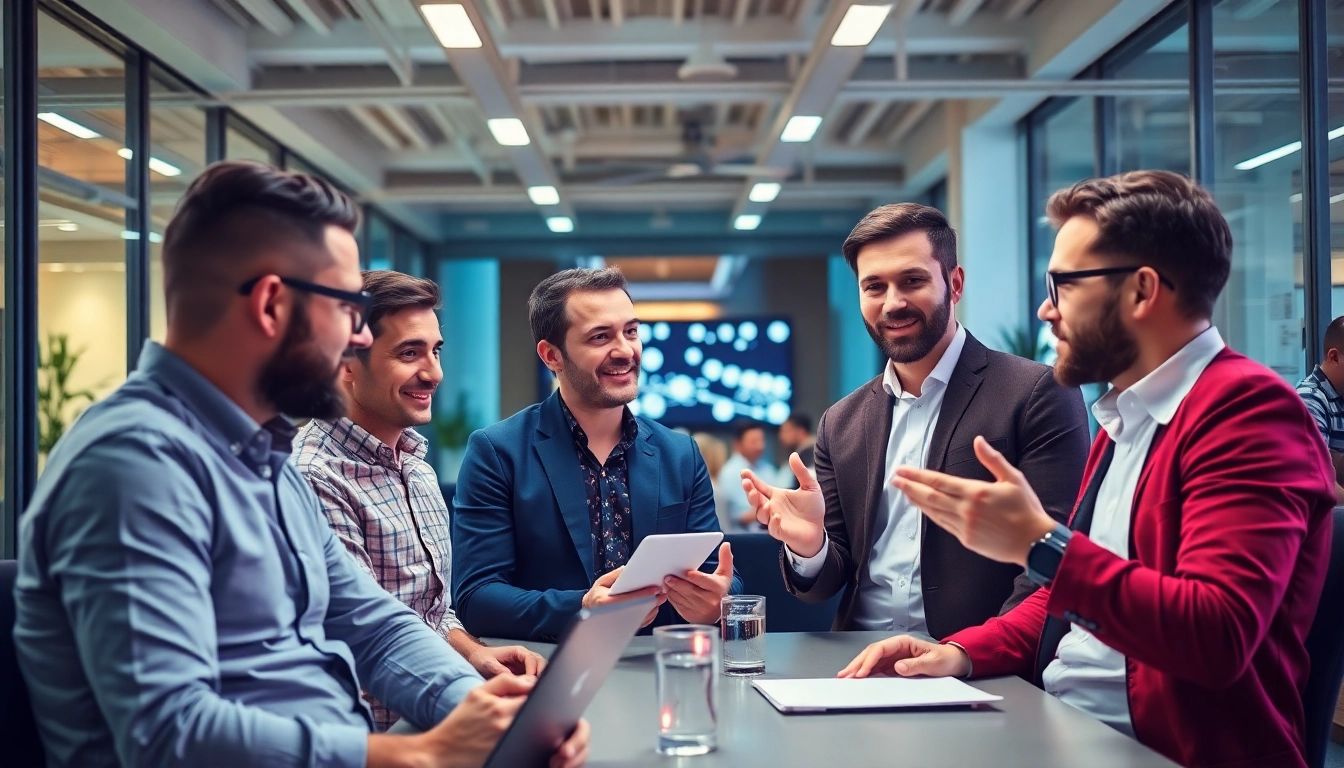 Team discussing latest startup updates in a modern office environment for tech entrepreneurs