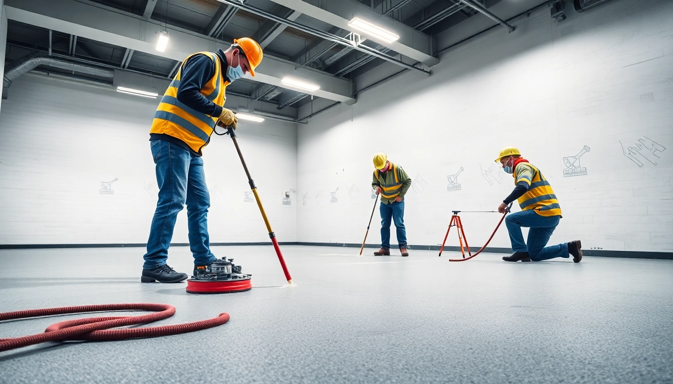 Experienced team installing liquid screeding Birmingham floor with modern tools and attention