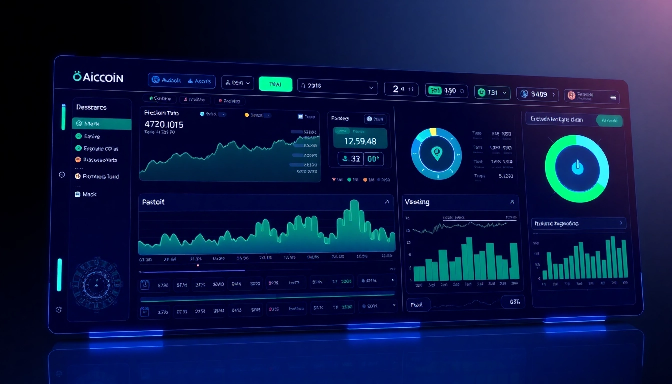 Aicoin market data analysis displayed on a digital financial dashboard with charts and graphs,