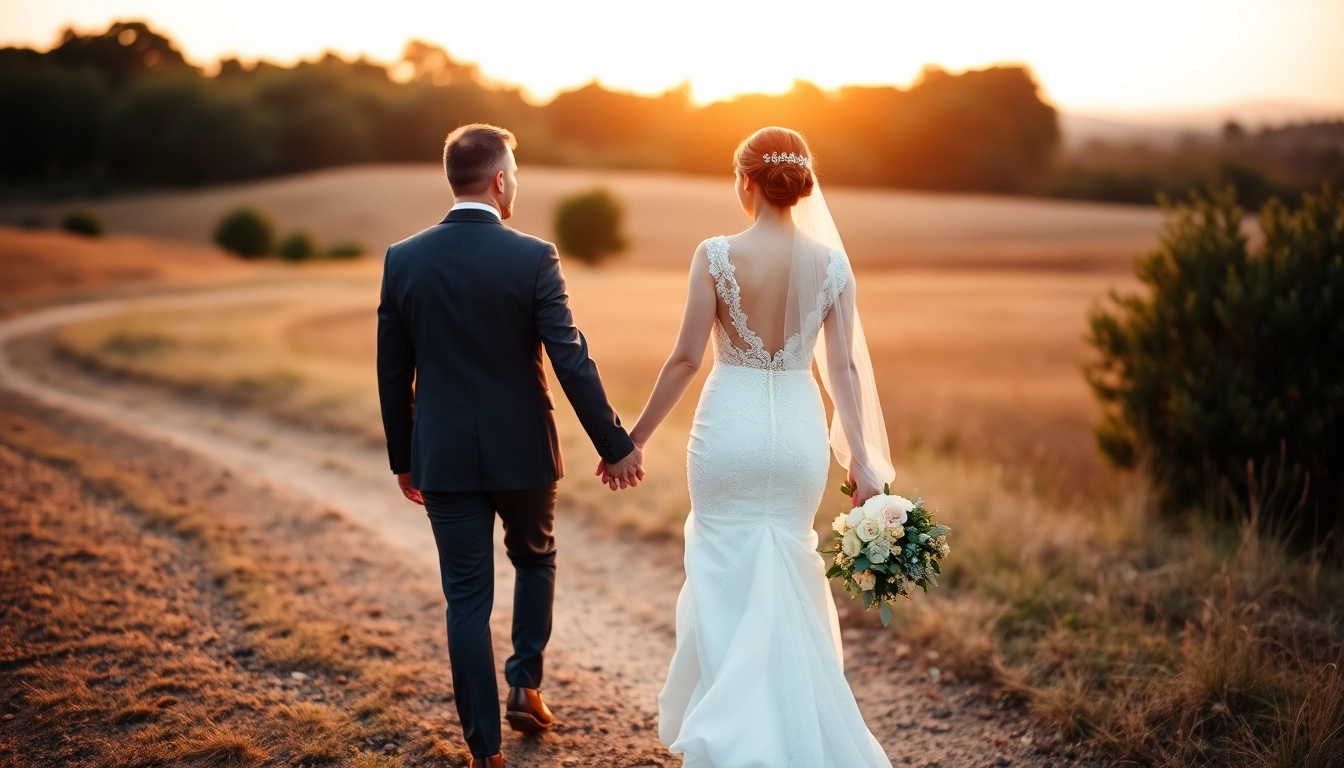 Professional team capturing beautiful moments in eskuvo fotozas with a wedding couple